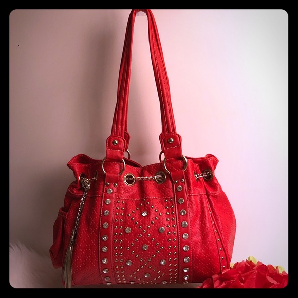 ‼️SOLD‼️☘️RED RHINESTONES AND STUDS HOBO HANDBAG☘️ - Picture 4 of 8